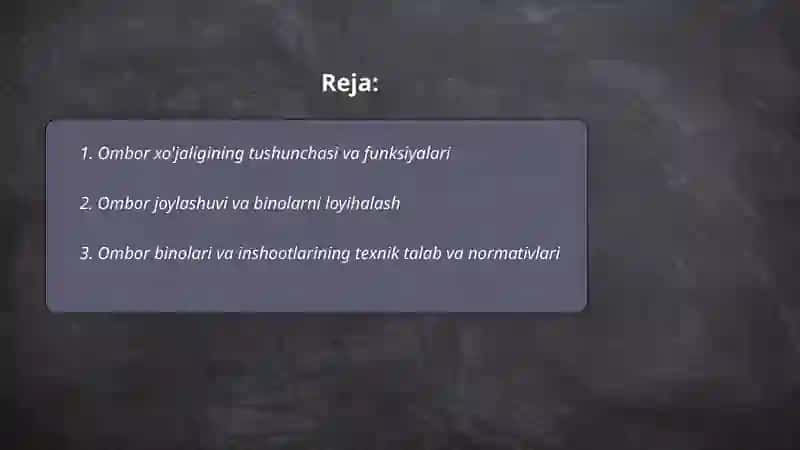 Ombor xo'jaligini tashkil etish 2