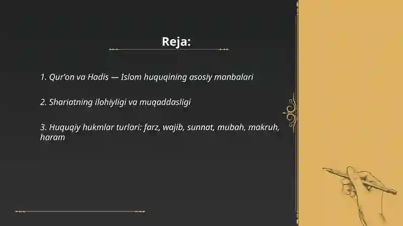 Islom huquqining asosiy belgilari 2