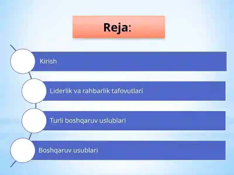Liderlik va boshqaruv uslublari : Turli boshqaruv uslublarinining samaradorligini taqqoslash 2