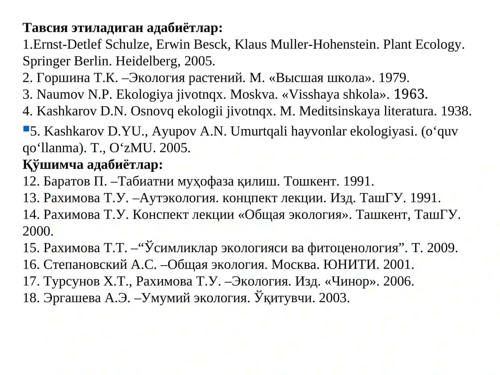 BIOEKOLOGIYA Fanidan 14-ma’ruza 2