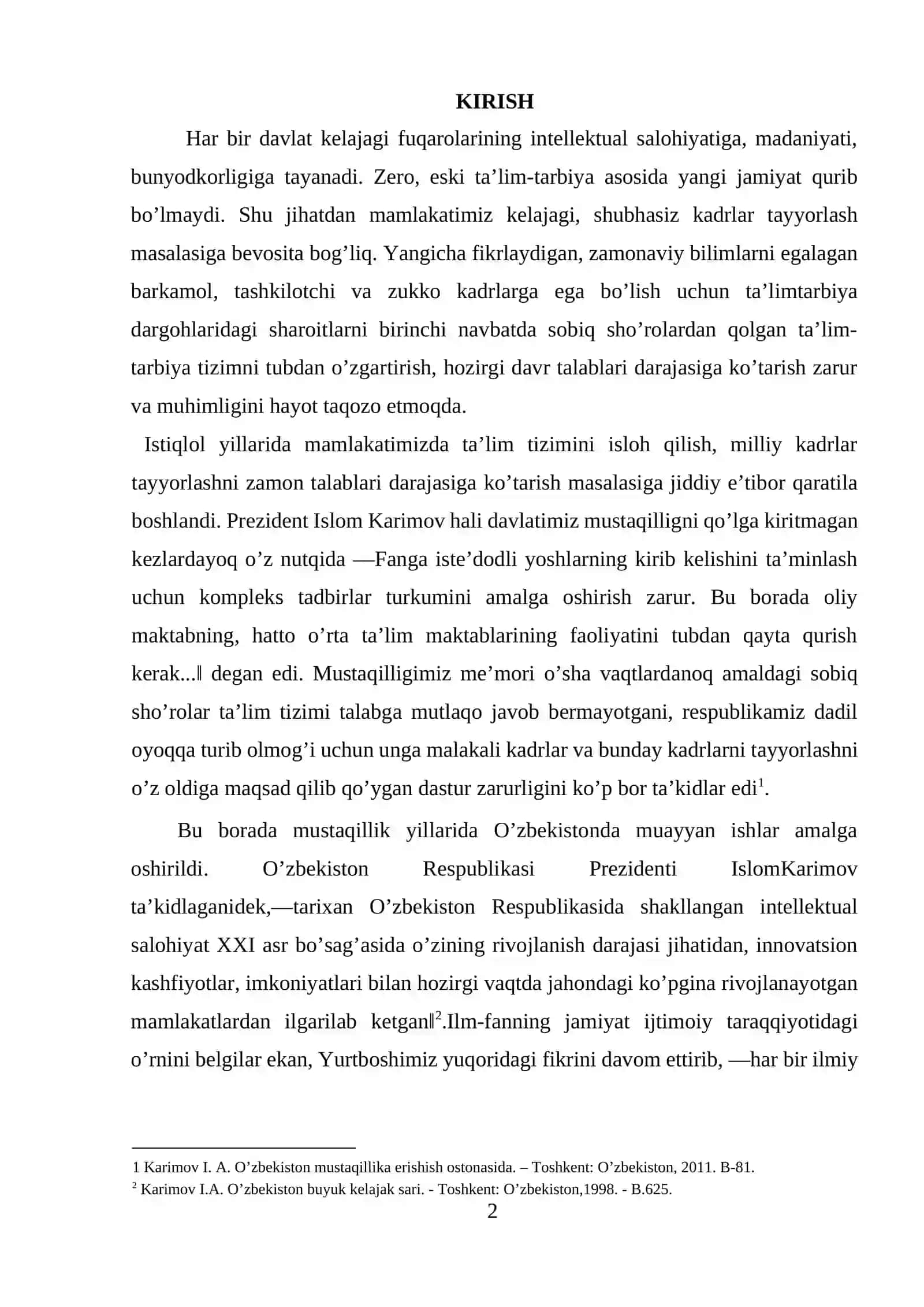 Mustaqillik yillarida ta’lim tizimidagi islohotlar va ularning ahamiyati 2
