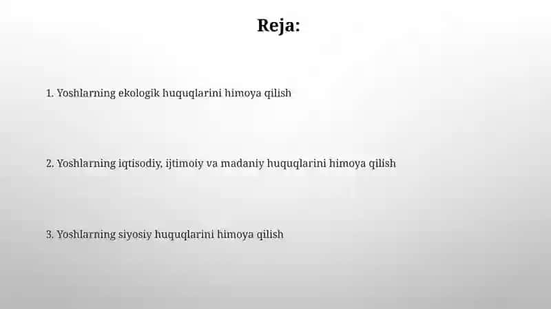 Yoshlarning shaxsiy siyosiy iqtisodiy ijtimoiy madaniy egologik huquqlari himoya qilinishi 2