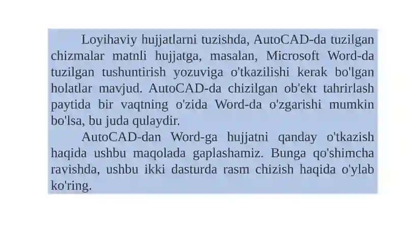 AutaCAD dasturida bajarilgan Chizmalarni Word ga Oʻtkazish yoʻllari 2