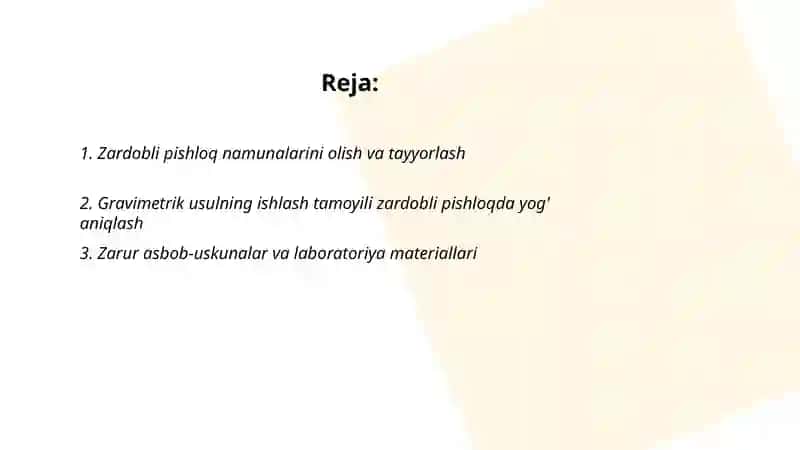 Zardobli pishloq - Yog 'miqdorini aniqlash - Gravimetrik usul 2