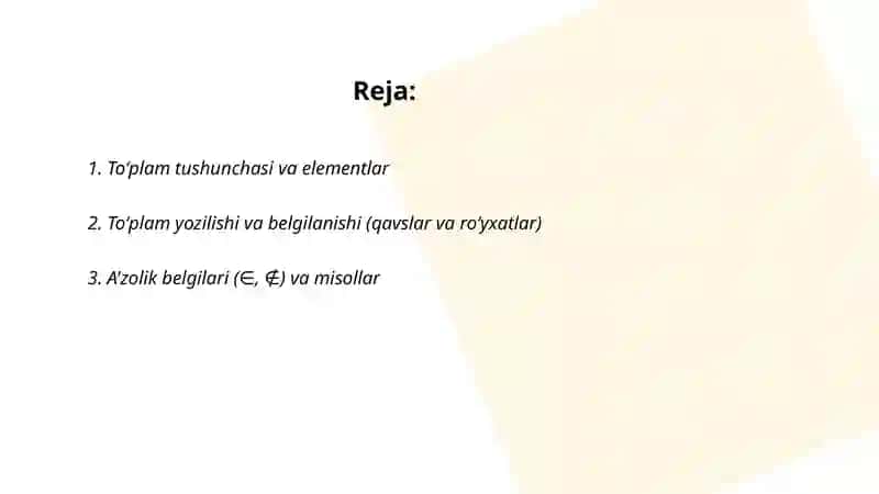 Toʻplamlar va ular ustida ishlaydigan amallar.Vin diagrammasi 2