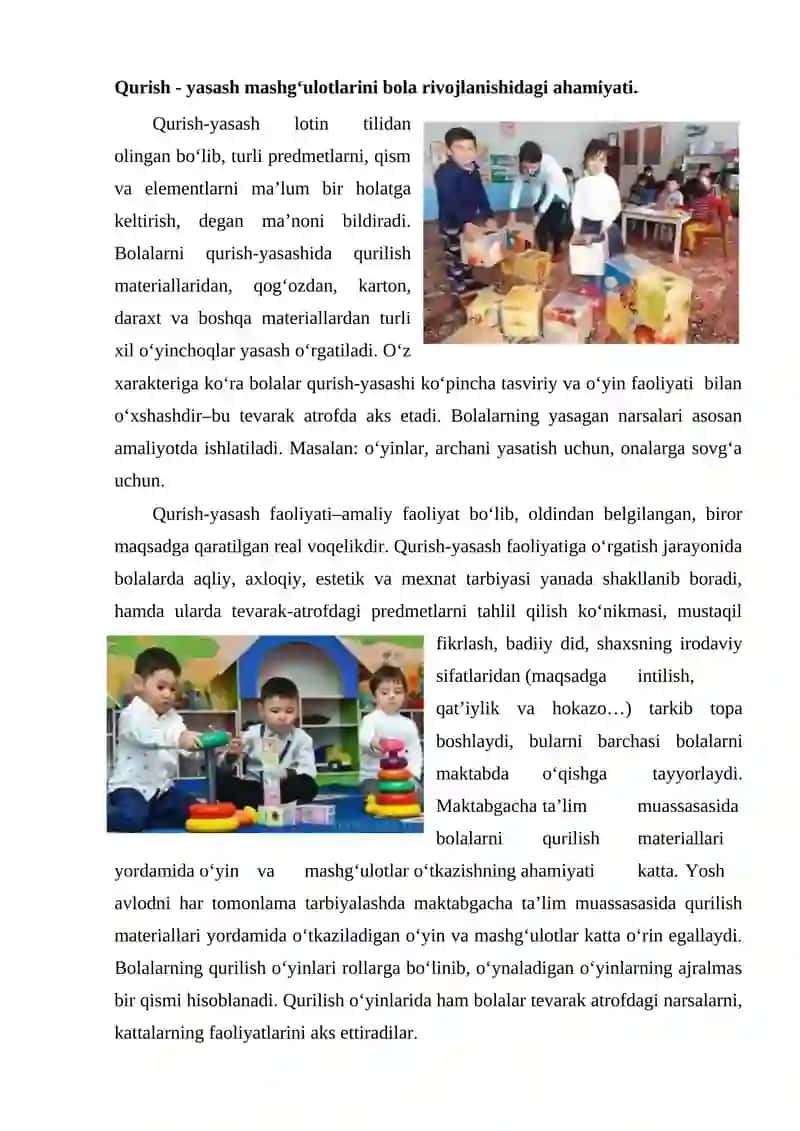 Katta yoshdagi bolalar guruhida qurish yasash mashgulotlari 2
