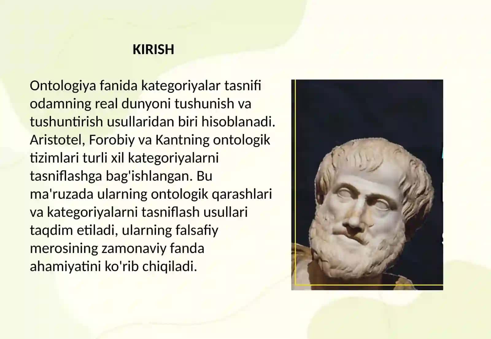 Aristotel, Forobiy va Kant ontologiyasida kategoriyalarning tasnifi 2