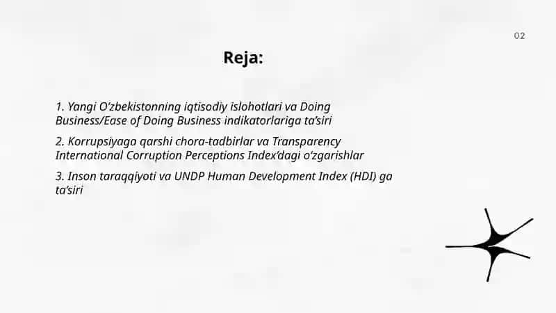 Yangi O‘zbekistonning iqtisodiy islohotlari va Doing Business/Ease of Doing Business indikatorlariga ta’siri 2