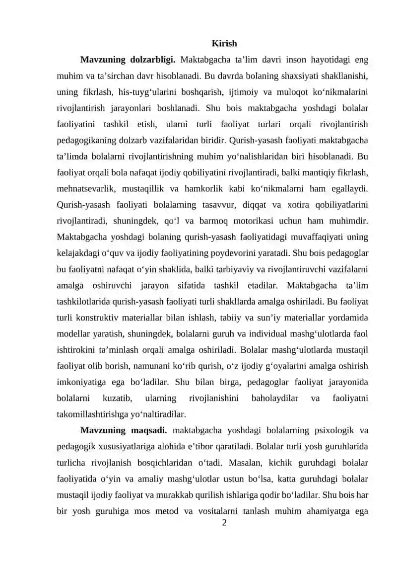 Maktabgacha ta'lim tashkilotlarida qurish yasash 2