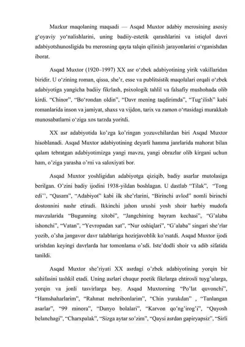 Asqad muxtor hayot yoli haqida maqola 2
