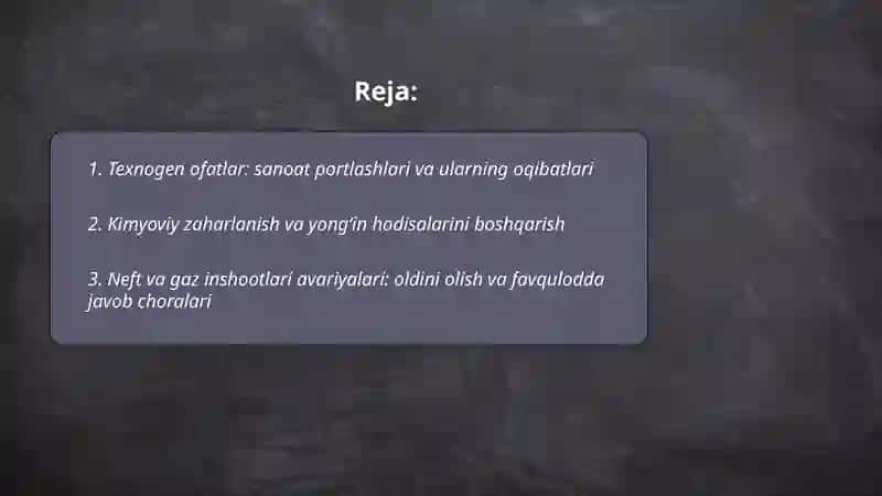 Texnogen, ekologik va ijtimoiy tusdagi favqulodda vaziyatlar 2