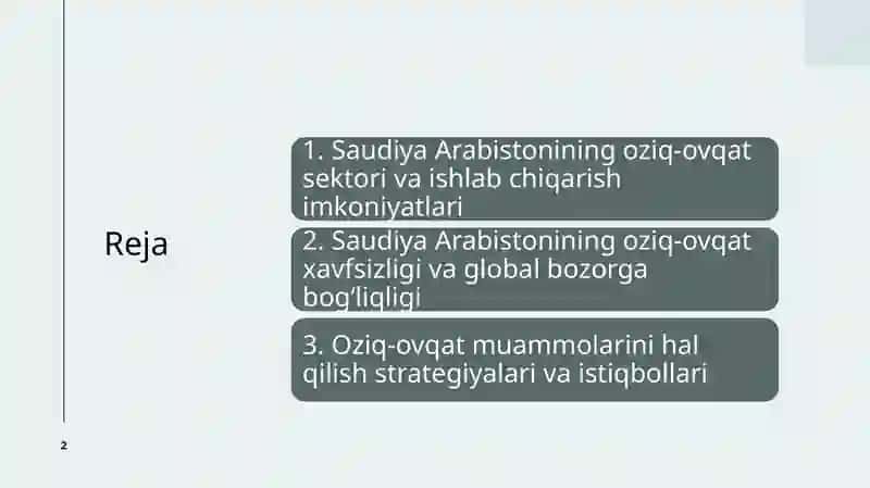 Saudiya Arabistoni jahon iqtisodiyoti va oziq-ovqat muammosi 2