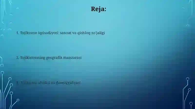 Tojikiston respublikasi geografik o'rni, chegaralari, aholisi, sanoati va qishloq xo'jaligi 2
