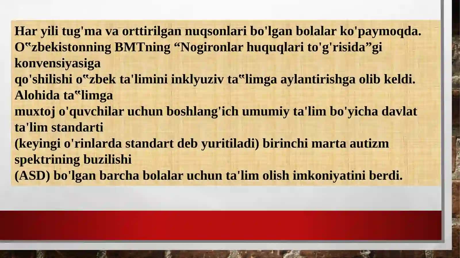 AUTIZM SPEKTRI BUZILISHLARI BO’LGAN BOLALARNI INKLUZIVTA’LIMGA JALB QILISHNING PEDAGOGIK-PSIXOLOGIK XUSUSIYATLARI 2