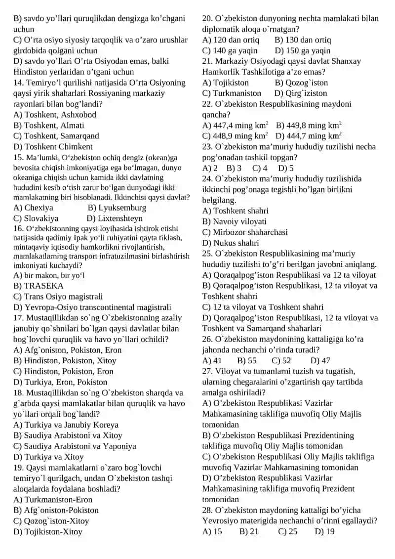 O`zbekistonning geografik o`rni va ma’muriy hududiy tuzilishi 2