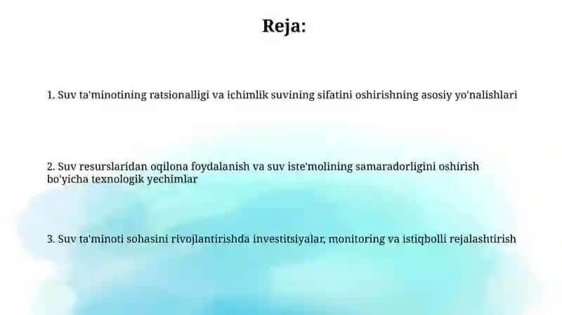 DPMda ratsional suv ta'minotining ahamiyati. Ichimlik suvining sifatini yaxshilash 2