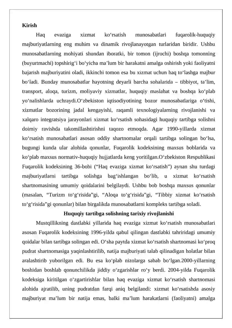 Haq evaziga xizmat ko‘rsatish munosabatlarini tartibga soluvchi qonunchilikning rivojlanishi 2