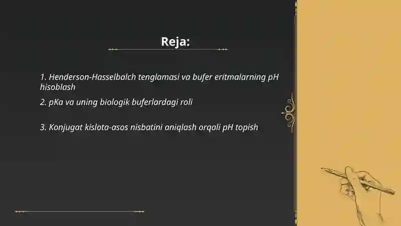 Henderson-Hasselbalch tenglamasi va bufer eritmalarning pH hisoblash 2