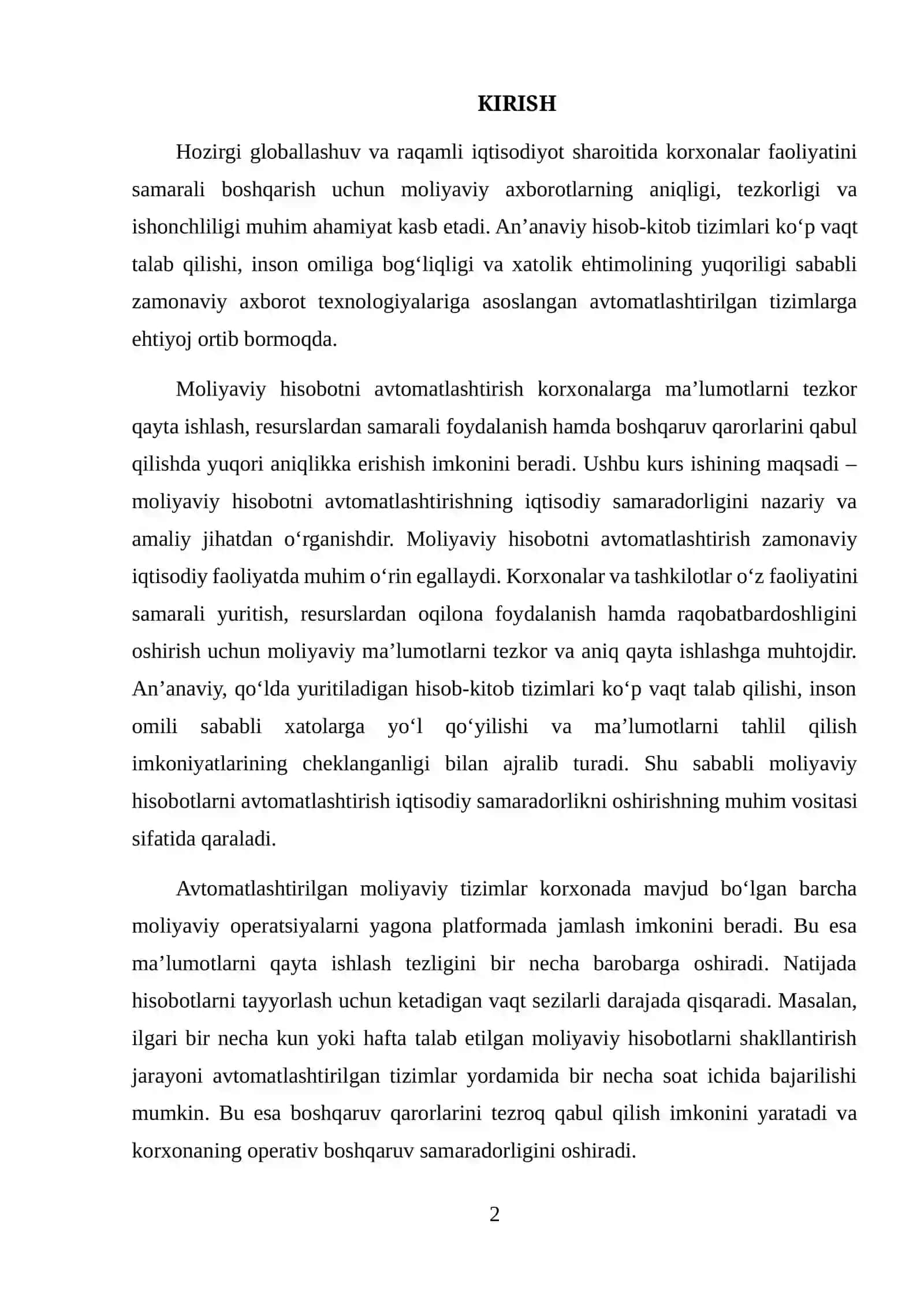 MOLIYAVIY HISOBOTNI AVTOMATLASHTIRISHNING IQTISODIY SAMARADORLIGI 2