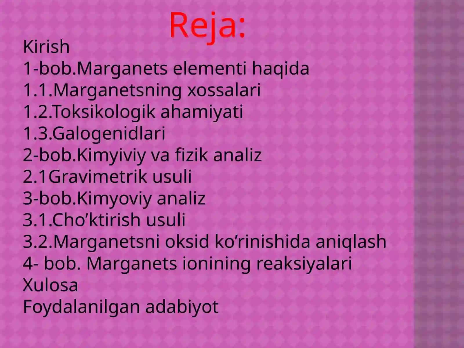 Marganets hamda uning birikmalarining kimyoviy va fizik-kimyoviy analizi 2