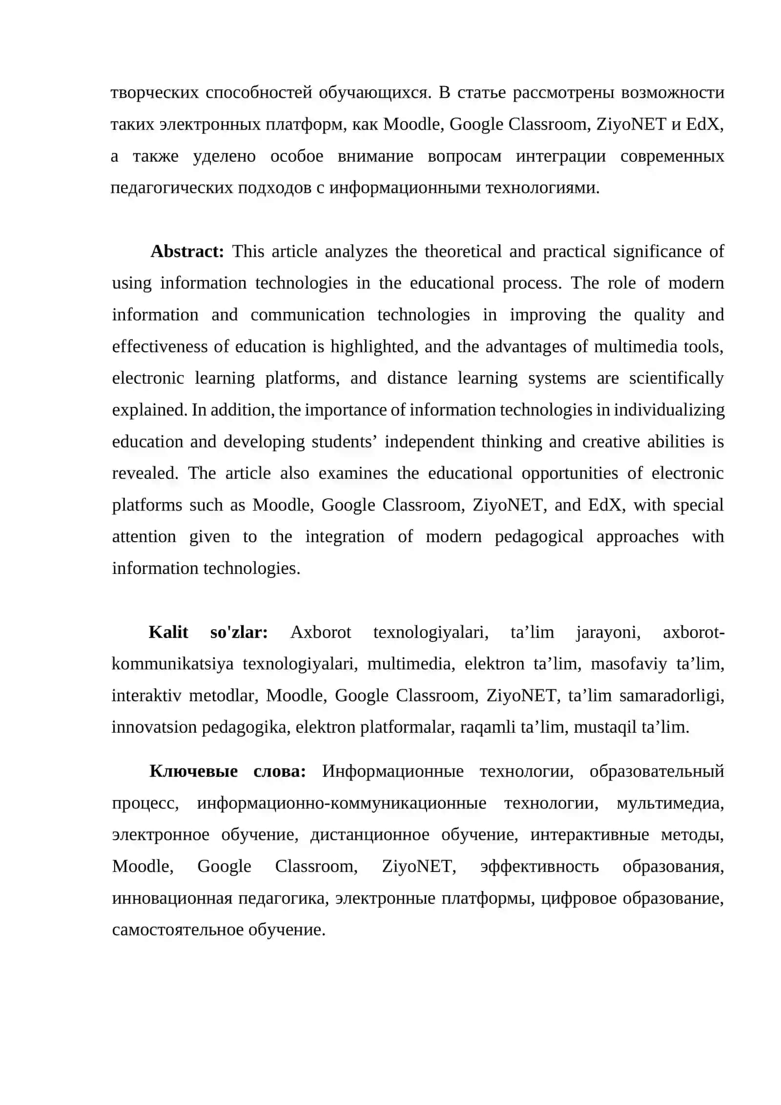 "Ta`lim jarayonida axborot texnologiyalaridan foydalanishning afzalliklari" maqola 2