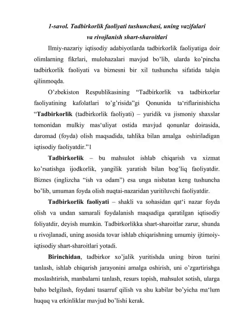 Tadbirkorlik faoliyati 2