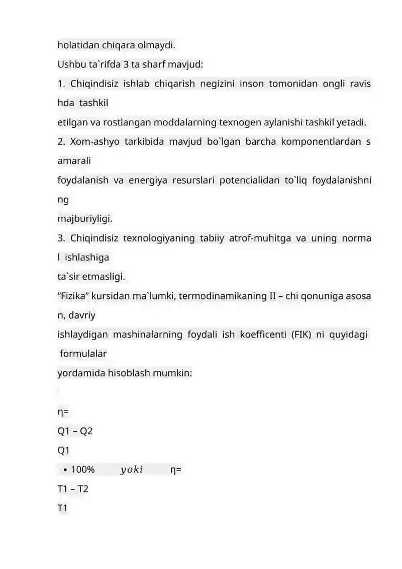 Chiqindisiz va kam chiqindili texnologiya. Sanoat tarmoqlaridagi ekologik muammolari. 2
