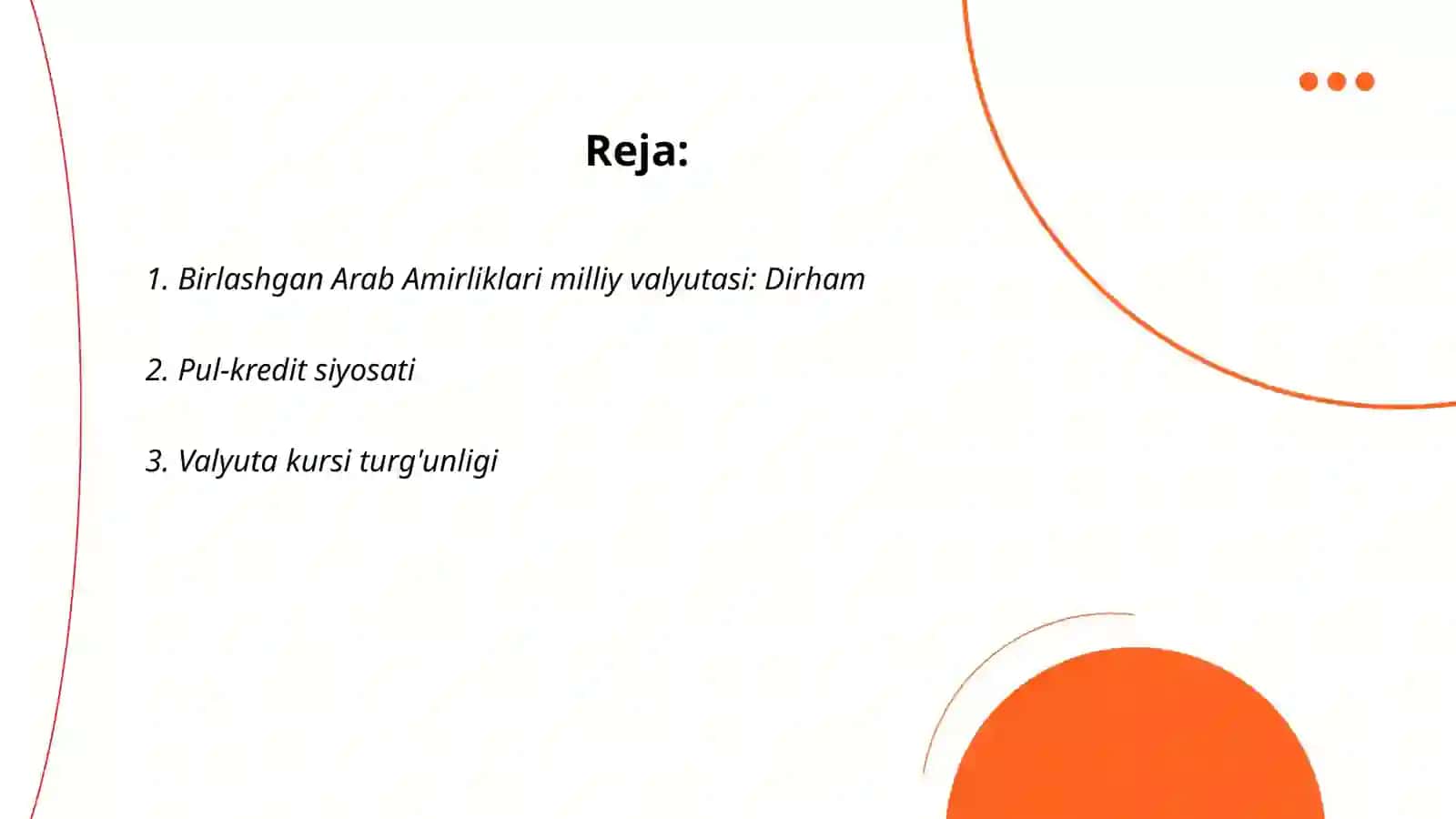Birlashgan Arab Amirliklari pul tizimi. Inflyatsiya multiplikatori Toxirova Nigora 2