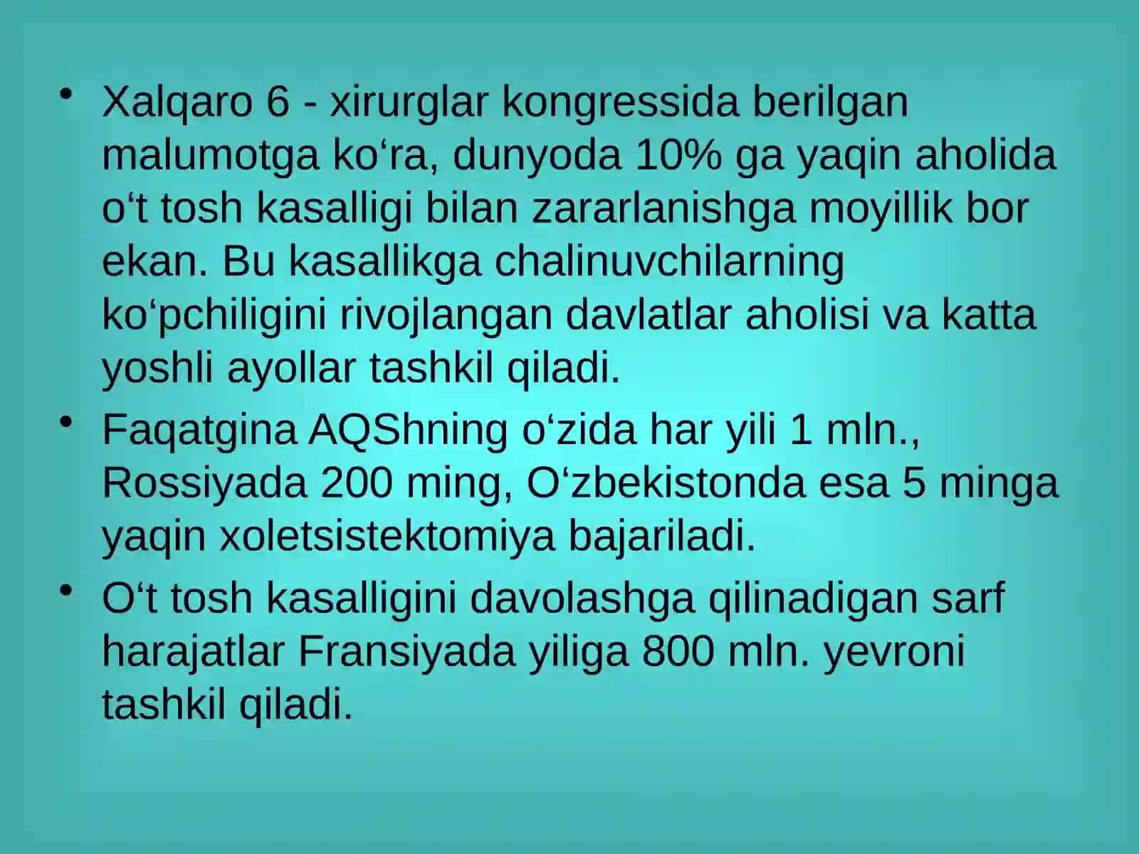 O‘t tosh kasalligi. Xoletsistitlar, diagnostikasi va davolash 2