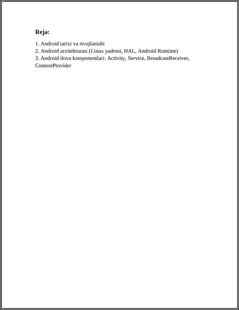 ANDROID MOBIL OPERATSION TIZIMI 2
