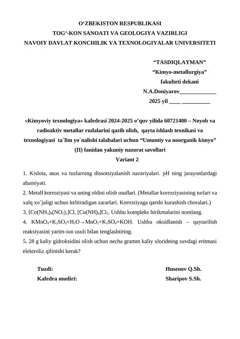 Kimyoviy texnologiya kafedrasi 2