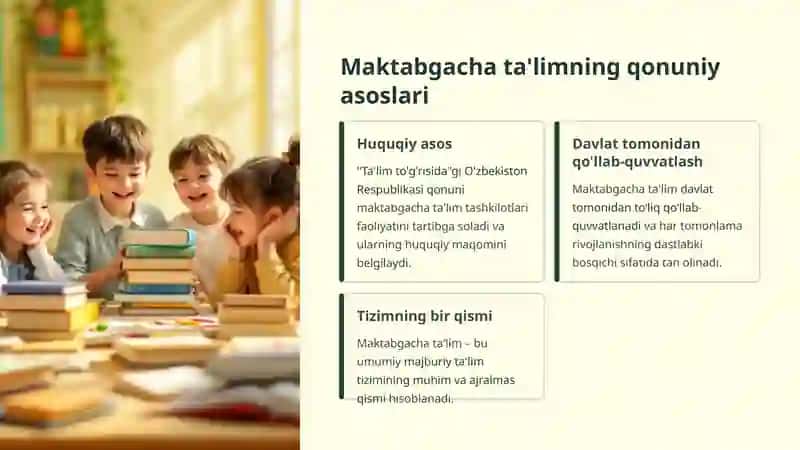 Maktabgacha ta'lim tashkiloti haqida qonunda nima deyilgan 2