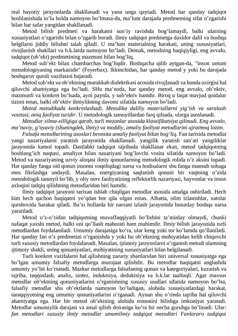 Falsafaning metod, qonun va kategoriyalari 2
