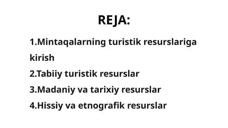 Mintaqalarning turistik resurslari 2