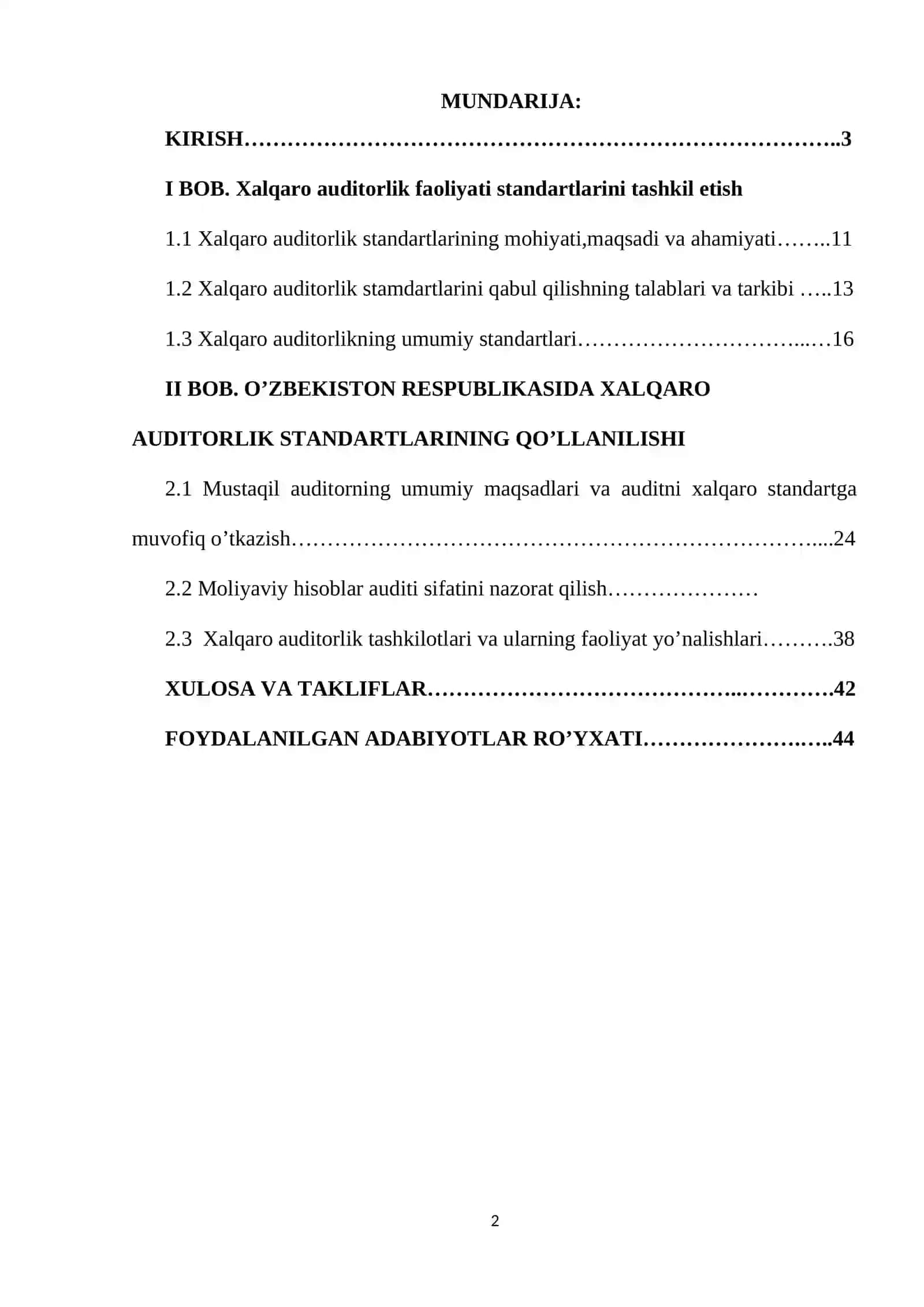 Auditorlik xalqaro standartlarini sinflashtirish va O’zbekiston Respublikasida qo’llash masalalari 2