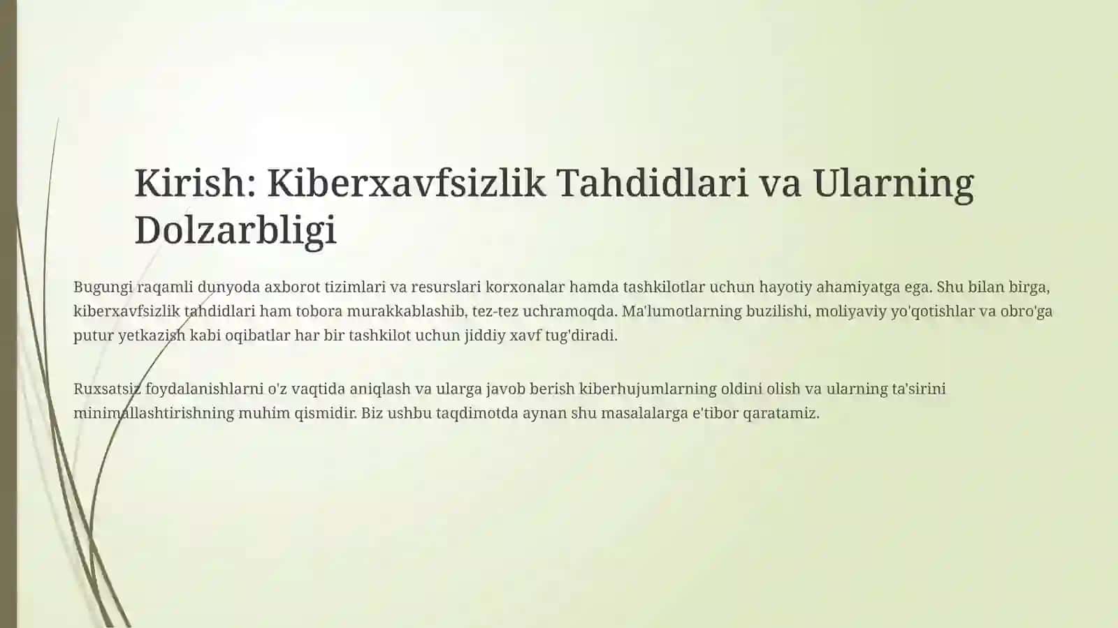 Axborot Tizimlari va Resurslaridan Ruxsatsiz Foydalanishlarni Aniqlash Uslubiyati 2