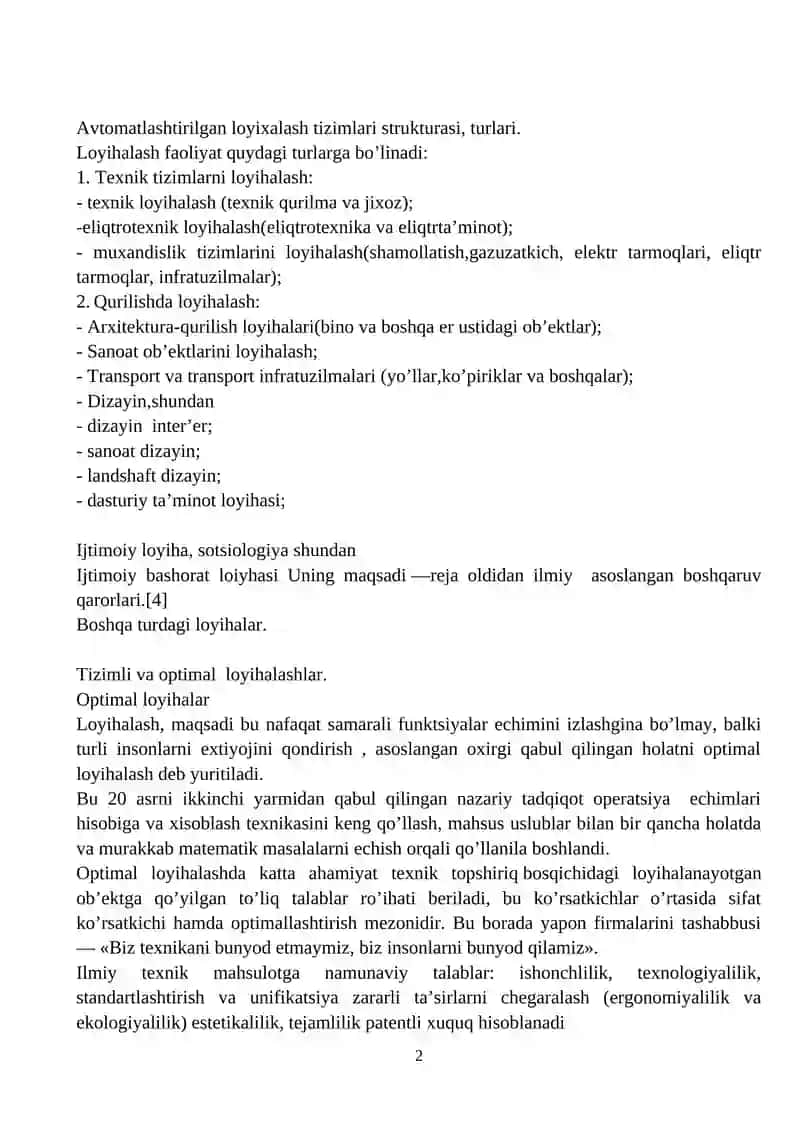 Zamonaviy avtomatlashtirilgan loyihalash tizimlari va ularni texnik sohalarda qo‘llanilishi 2