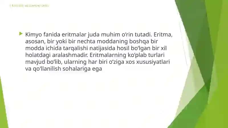 Eritmalarining kolgativ xossasi. Osmos hodisasi. Osmotik bosim. Eritmalar. Titrimetrikanalizga kirish 2