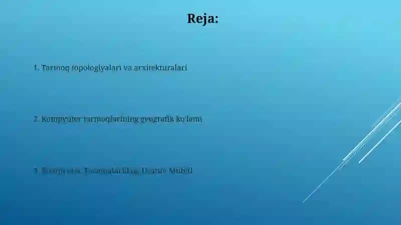 Kompyuter tarmoqlarining tasnifi( Hududiy tarqalganligi, yetkazish muhitining tarmoqlari) 2