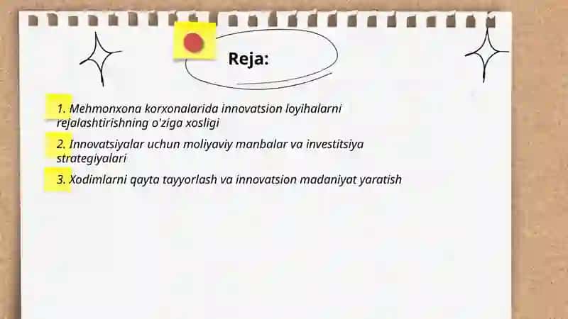 Mehmonxona korxonalarida innovatsion loyihalarni amalga oshirishning òziga xos xususiyatlari 2