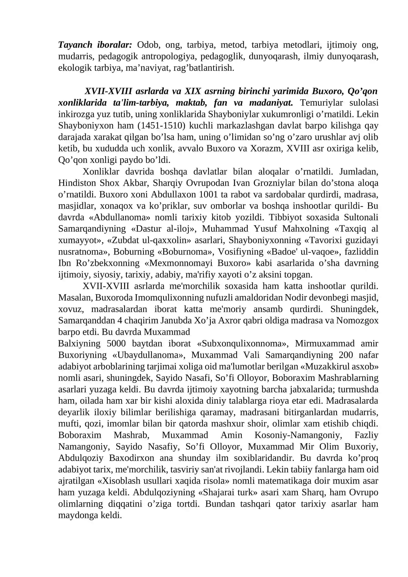XVII asrdan XX asrning birinchi yarmigacha boshlang’ich sinflarda ta’lim-tarbiya va pedagogik fikrlar rivoji 2