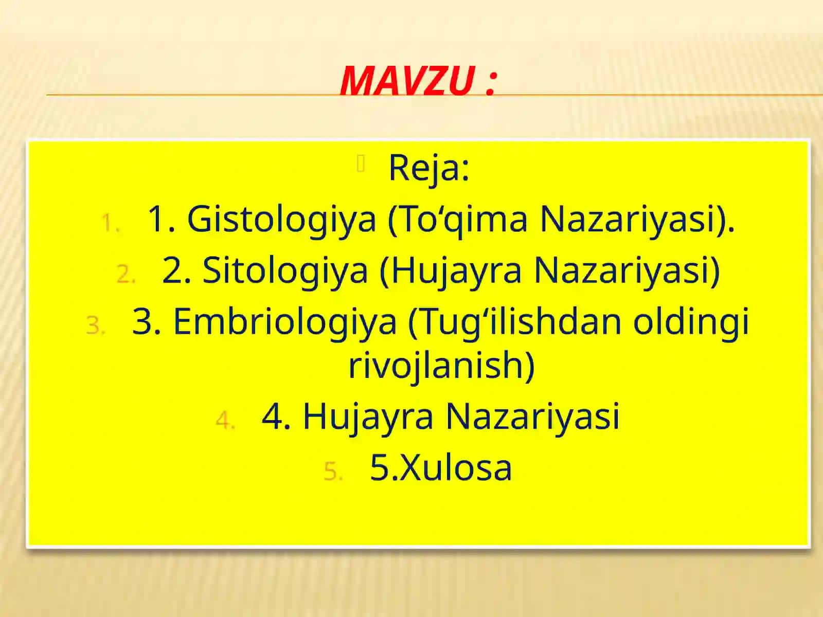 Gistologiya, Sitologiya va Embriologiya fanidan 2