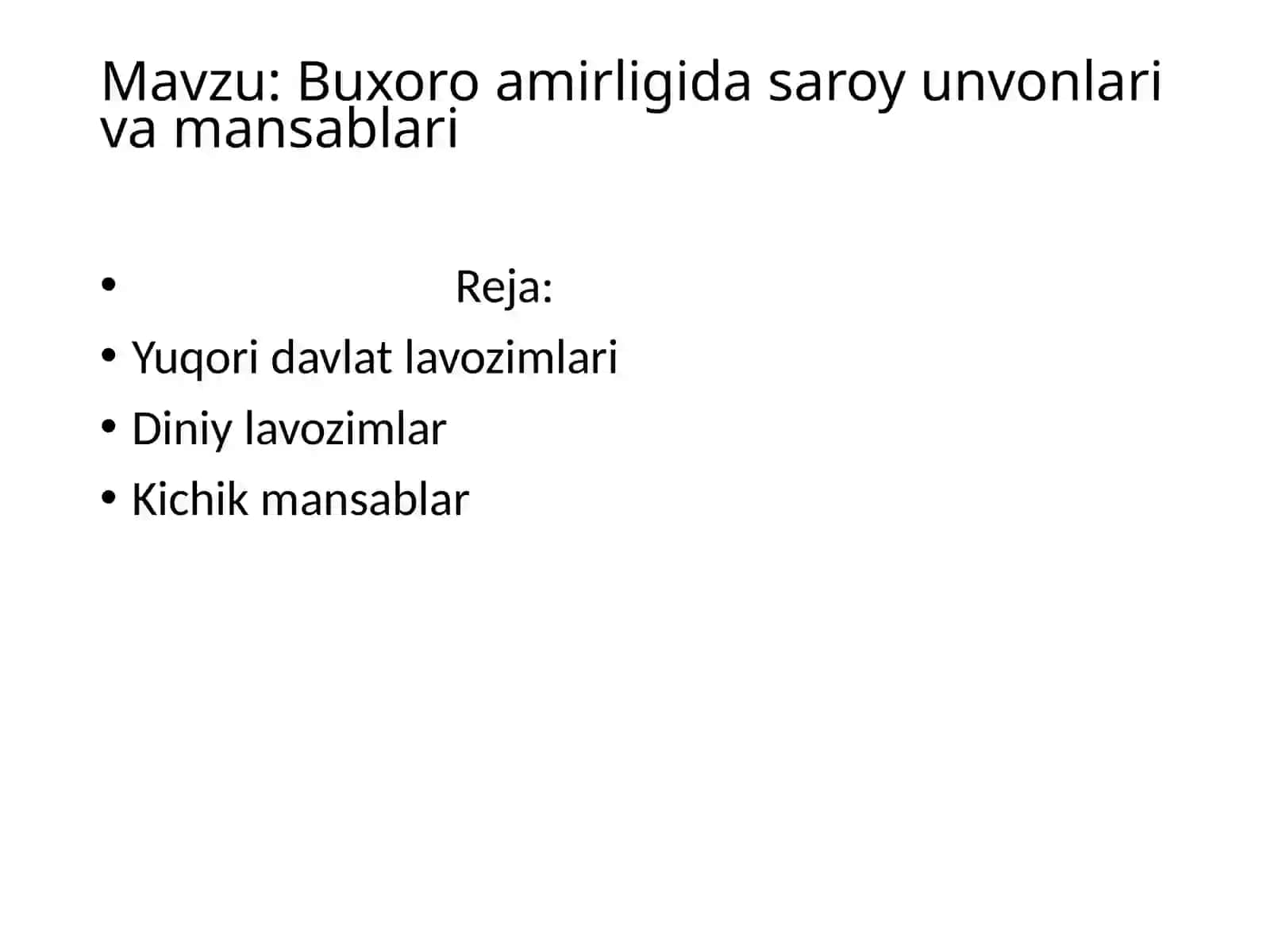 Buxoro amirligida saroy unvonlari va mansablari 2