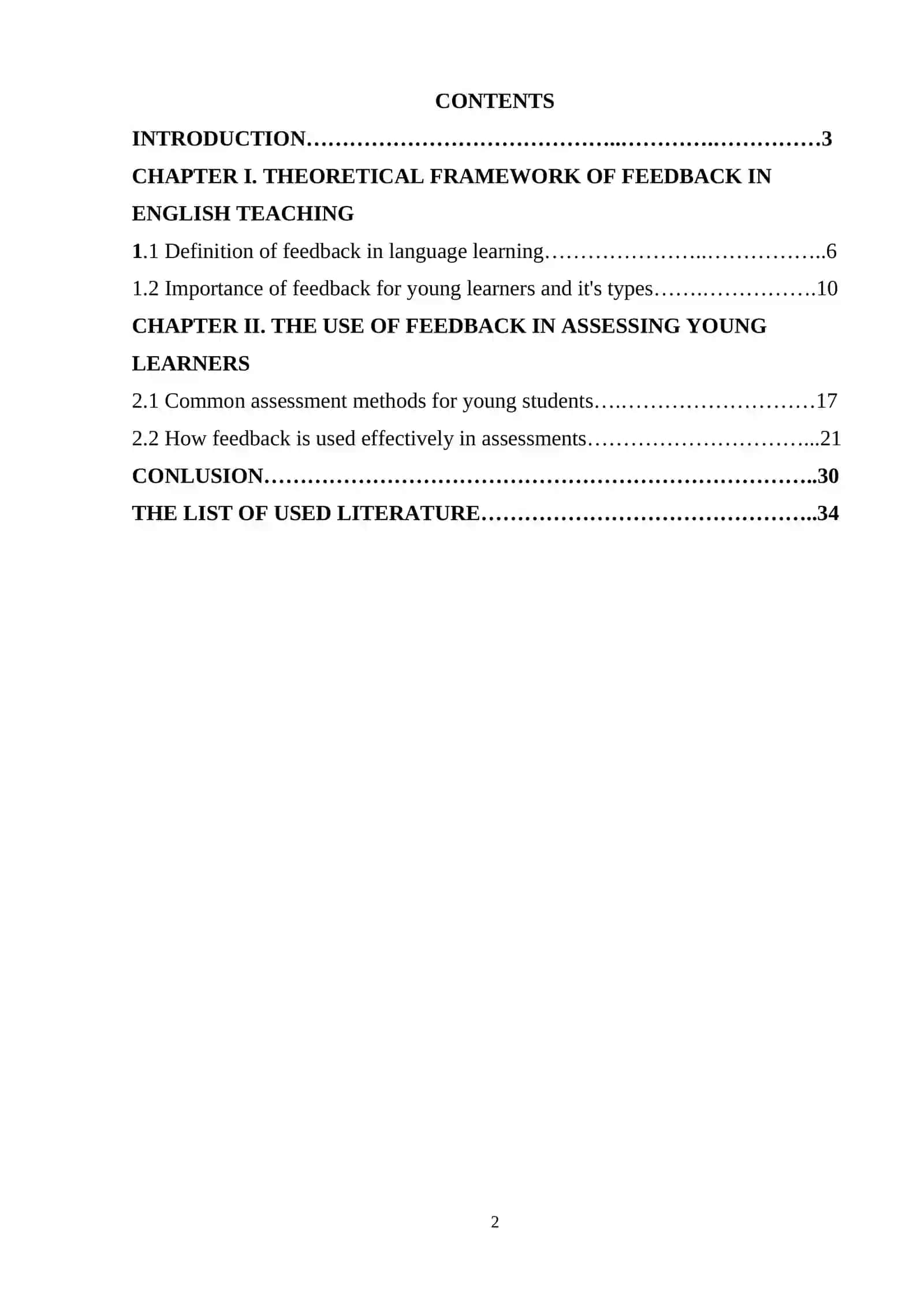 THE ROLE OF FEEDBACK IN THE ASSESSMENT OF YOUNG ENGLISH LANGUAGE STUDENTS 2