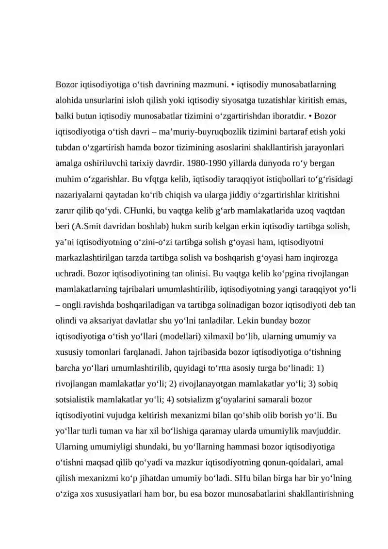 O'zbekiston respublikasida eski bozor iqtisodiyotini vujudga kelishi to'g'risidagi iqtisodiy ta'limotlar va ularning axamiyati 2