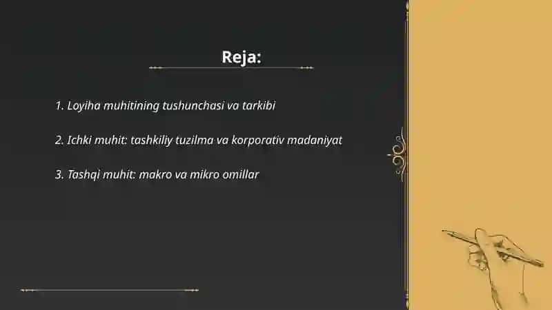 Loyiha muhiti va unga tasir etuvchi omillar 2