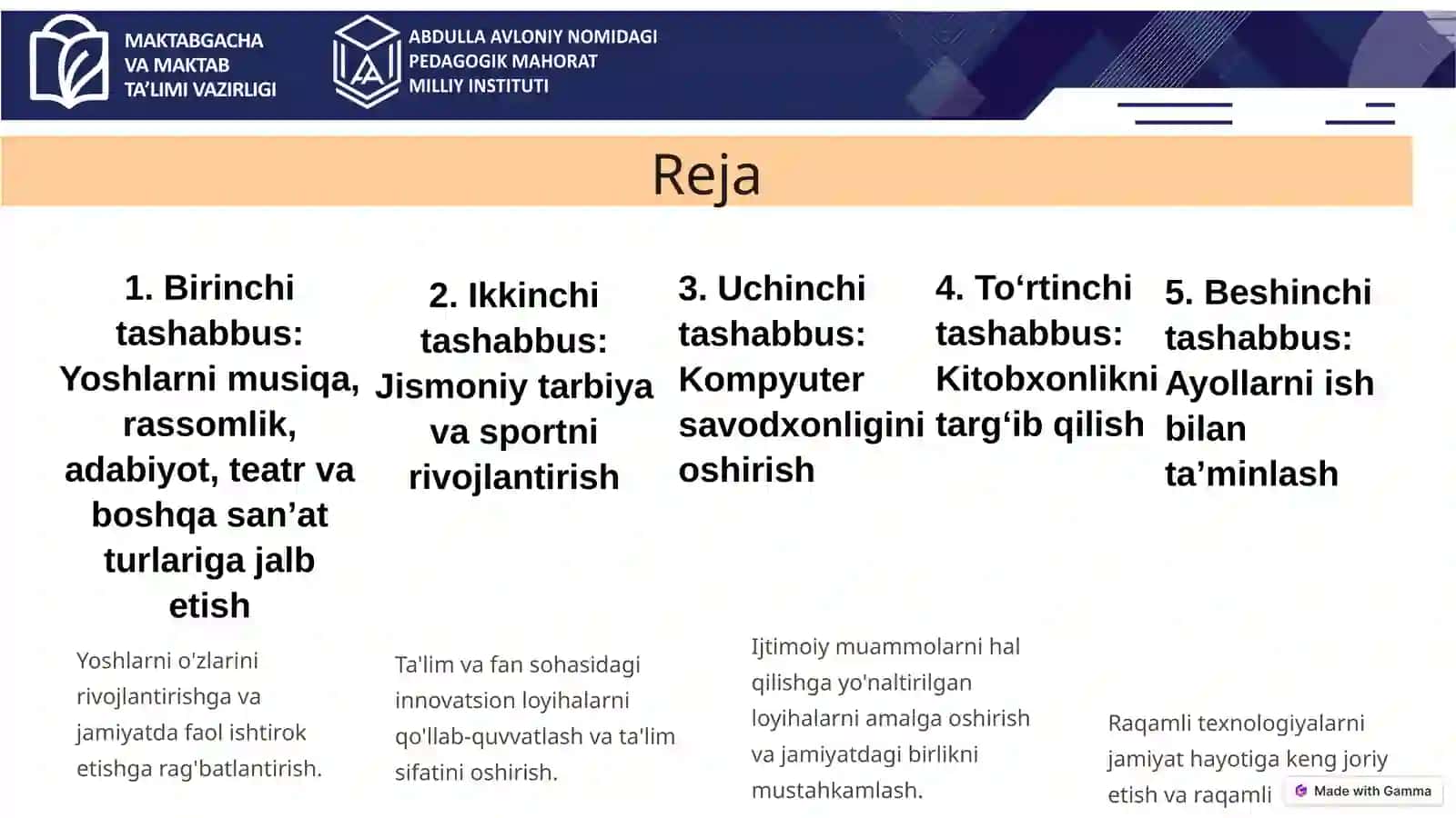 Maktabda “Beshtashabbus” doirasida tadbirlarni tashkil etish usullari 2