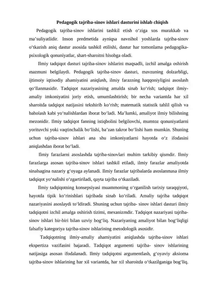 Pedagogik tajribalarni tashkil etish metodikasi 2