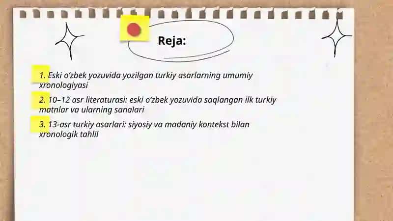 Eski oʻzbek yozuvida yozilgan turkiy asarlar xronologiyasi 2