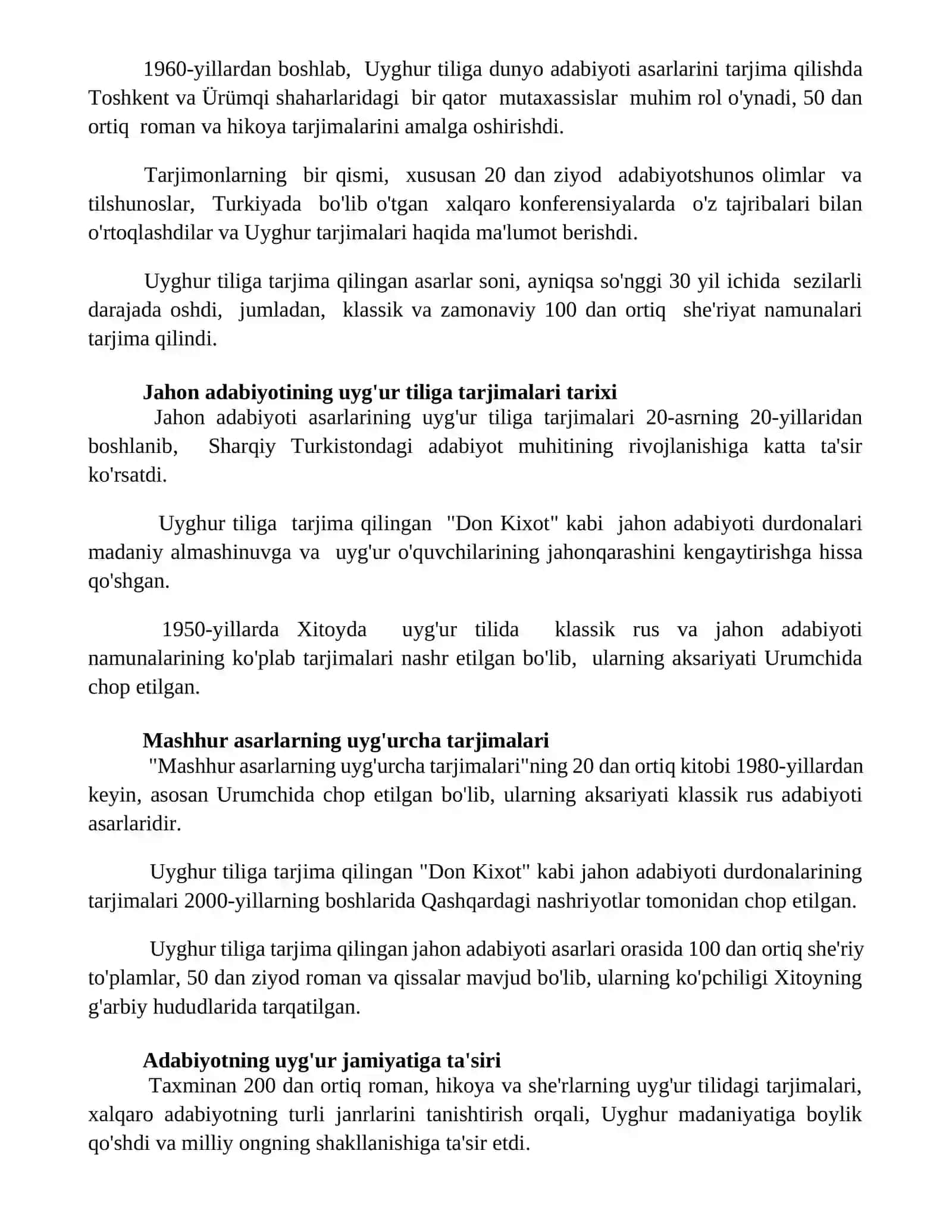 Jahon adabiyotining uyg'ur tiliga tarjimalari 2